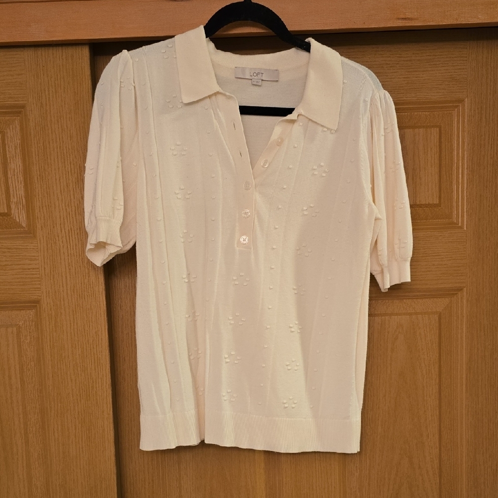 LOFT Cream Textured Button Down Sweater With Beautiful Details
